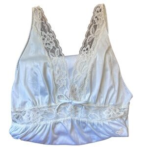 Diane Von Furstenberg Light Blue & White Lace Vintage Slip Nightgown Size Small